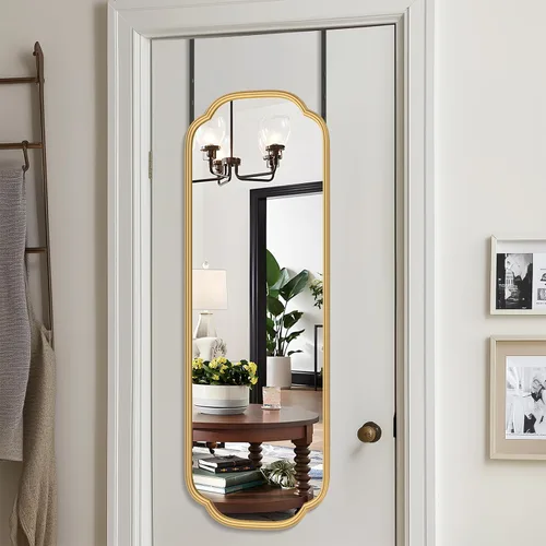 Miniatura 2 de Ferytange - Espejo de puerta dorado de 48"x16", espejo de longitud completa sobre la puerta con marco de metal antióxido, espejo de cuerpo completo