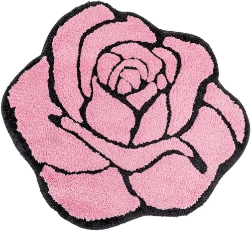 Bonita alfombra de baño rosa para baño, antideslizante, absorbente, con forma de flor, alfombra de ducha esponjosa, decoración floral, alfombra