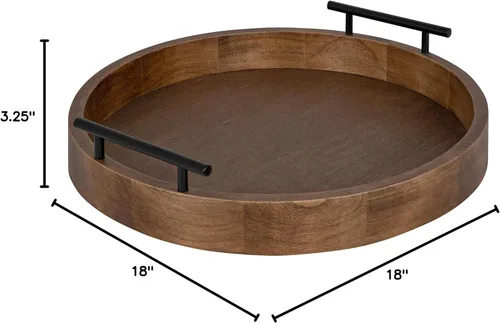 Miniatura 6 de Kate and Laurel Lipton - Bandeja decorativa redonda moderna de madera, 18 pulgadas de diámetro, marrón rústico y negro, bandeja decorativa