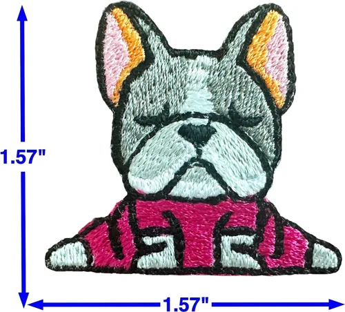 Miniatura 4 de TH - Juego de 2 minúsculos, bulldog francés, cachorro, mascota, lindo logotipo de dibujos animados, 2 parches para coser para planchar en bordado