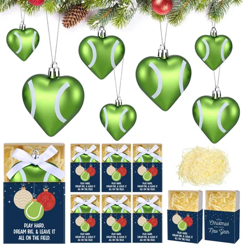 Jenaai 12 juegos de adornos de Navidad de tenis de 2.4 pulgadas, adornos deportivos colgantes para árbol de Navidad con caja de color, mini pelota