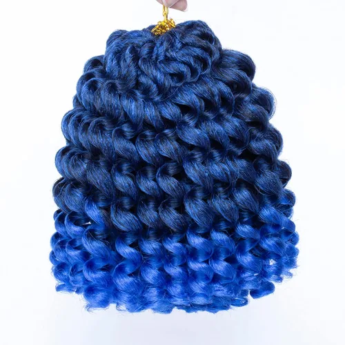 Miniatura 2 de Leeven Pelo corto de 8 pulgadas de Jamaica Bounce Wand Curl Crochet Hair Senegalese Twist sintético trenzado de pelo Ombre azul Jumpy Wand Curly
