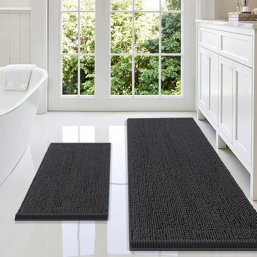 Miniatura 72 de Smiry Juego de 2 alfombras de baño, felpilla suave y absorbente, lavable a máquina, antideslizantes, para bañera, ducha y suelo