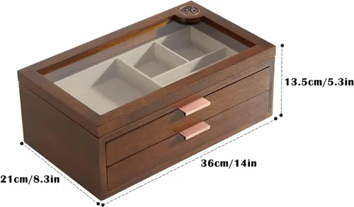 Miniatura 2 de AMYSTY Jewelry Organizer Jewelry Box 2 Tier Wooden Jewelry Case Retro Jewelry Box Hand Jewelry Earrings Necklace Velvet Lining Display Case For