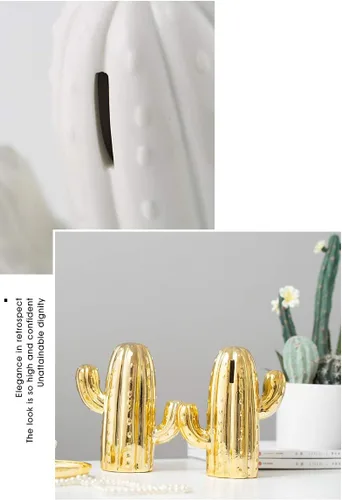 Miniatura 5 de Hucha de cactus de cerámica, regalo de decoración de gabinete de vino para sala de estar en el hogar. Dorado