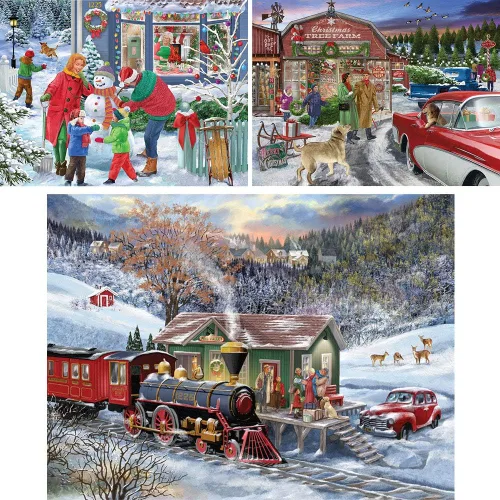 Miniatura 2 de Bits and Pieces Juego de tres rompecabezas de 300 piezas para adultos – Hogar para las fiestas rompecabezas por Artist Bigelow Illustrations