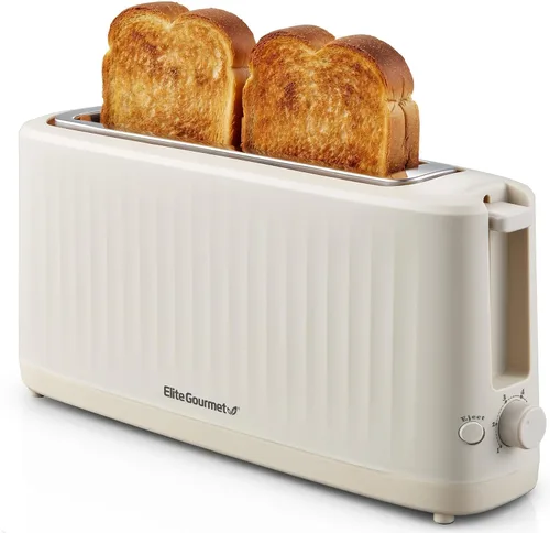 Elite Gourmet ECT2517C SLIMTOAST™ Tostadora de 2 rebanadas, ranura larga, cuerpo de enfriamiento táctil, 6 ajustes de tostada y función de