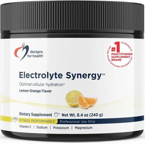 Designs for Health Electrolyte Synergy Powder - Suplemento en polvo de mezcla de bebida de apoyo de hidratación con vitamina C, D-ribosa +