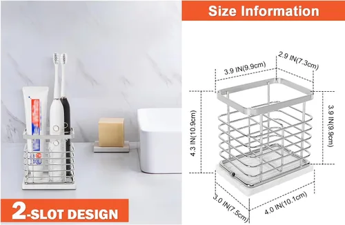 Miniatura 2 de Soporte para cepillos de dientes, lujoso soporte de metal para cepillo de dientes y pasta de dientes con base de mármol para baño, diseño calado