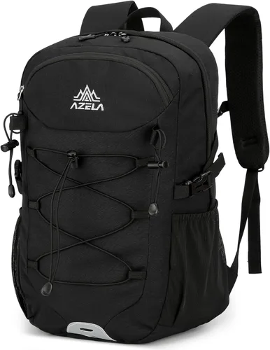 Mochila de senderismo impermeable pequeña de 20L con correa para el pecho para hombres, mochila ligera para exteriores, color negro