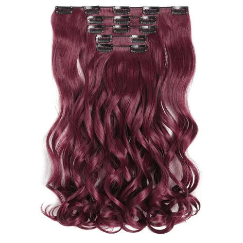Miniatura 57 de Extensiones de cabello negro lacio, 2 juegos de extensiones de cabello con clip para mujeres, Halloween, 5 piezas de 22 pulgadas, piezas de cabello