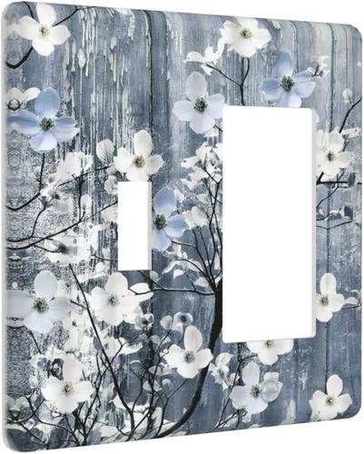 Miniatura 110 de Cubierta de interruptor de luz de 3 cuadrillas con diseño de flores azules púrpuras, cubierta de placa de pared de triple palanca, arbustos florales