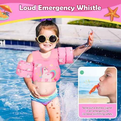 Miniatura 4 de MoKo Chaleco de natación para niños pequeños de 13-30/20-50/22-66 libras, flotadores de brazo de natación de dibujos animados, alas de agua