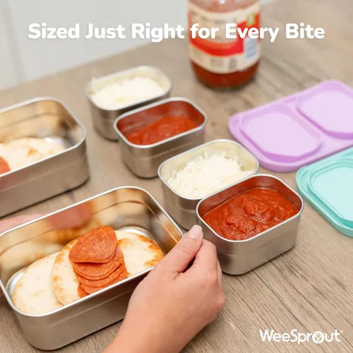 Miniatura 5 de WeeSprout Juego de fiambreras de acero inoxidable, cajas Bento anidadas para almacenamiento de alimentos de 25.4 fl oz y 7.8 fl oz, con tapa
