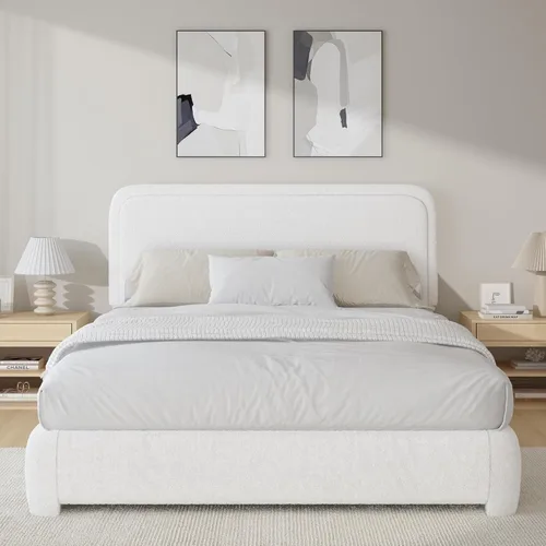 Miniatura 3 de BarnFurin Marco de Cama Tamaño Completo, Marco de Cama Plataforma Tapizada Cloud Boucle con Cabecero, Estilo Moderno, Esquinas Redondeadas Suaves