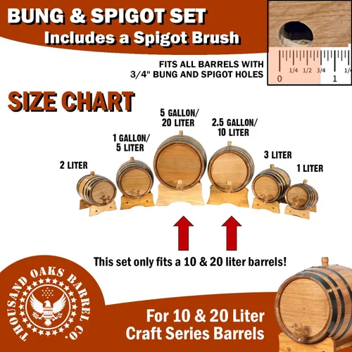 Miniatura 6 de Thousand Oaks Barrel Co. - Juego de repuesto de espita y bollo de madera para barriles de envejecimiento de roble de 10 litros y 20 litros