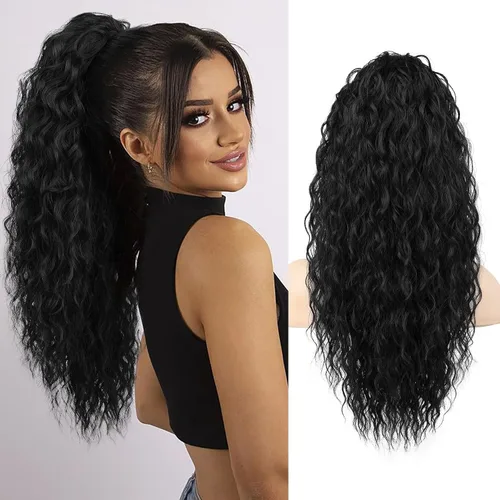 Miniatura 12 de SEIKEA Extensión de cola de caballo, cola de caballo falsa de 22" larga, ligera, rizada natural completa con cordón, extensión de cabello