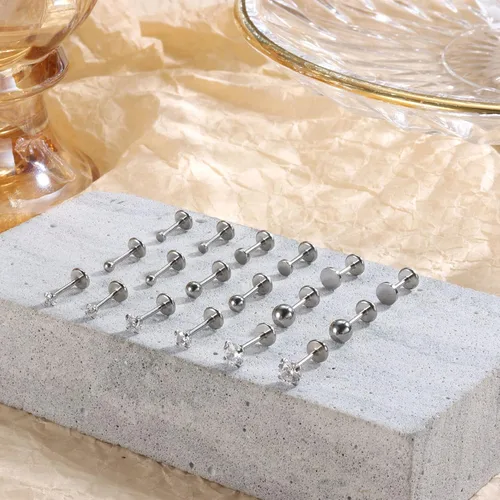 Miniatura 4 de IRONBOX Juego de 12 pares de aretes de aro de acero inoxidable chapados en oro de 18 quilates para múltiples piercings, pequeños aretes de espalda