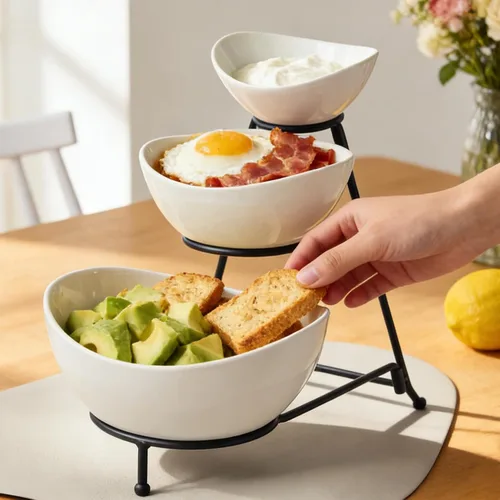 Miniatura 3 de Gomakren - Juego de cuencos ovalados de 3 niveles, soporte plegable de metal negro Multi-capacity porcelain bowls holiday party display, stable