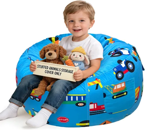 Miniatura 21 de Lukeight - Puf de almacenamiento de animales de peluche para niños, funda para puf de dinosaurio con cremallera para organizar la habitación