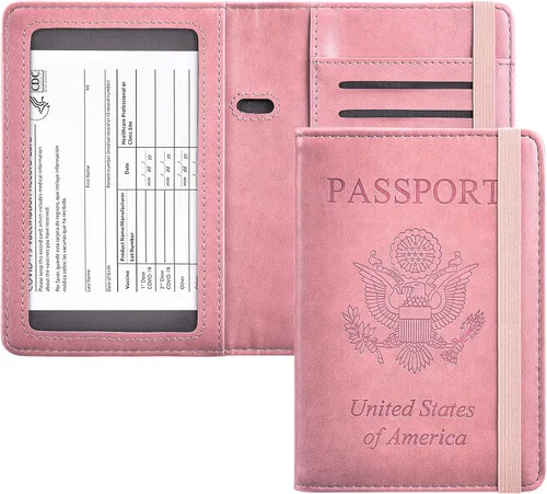 Miniatura 9 de HerriaT Combo de portatarjetas de pasaporte y vacunación, funda con ranura para tarjeta de vacunación CDC, protector organizador de documentos