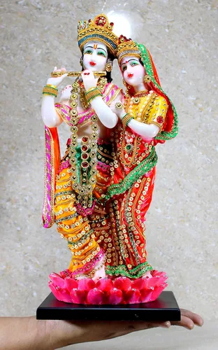 Miniatura 6 de eSplanade Radha Krishna Kishan de pie en una escultura de ídolo de Lotus Murti, resina, 16 pulgadas