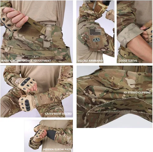 Miniatura 2 de YEVHEV Conjunto de ropa militar de combate G3, ropa táctica de camuflaje, uniforme de caza, equipo de paintball con rodilleras para hombres