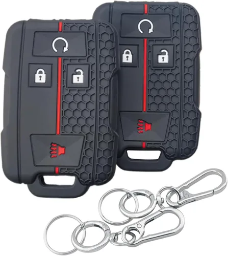 2 fundas de silicona para llavero inteligente de 4 botones para GMC Canyon Sierra Yukon Chevrolet Chevy Colorado Silverado Suburban Tahoe 2014-2019