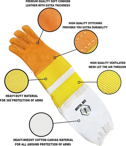 Miniatura 6 de Brutul Bee - Guantes ventilados de piel de vaca con goma y malla manguito largo protector ventilado mangas