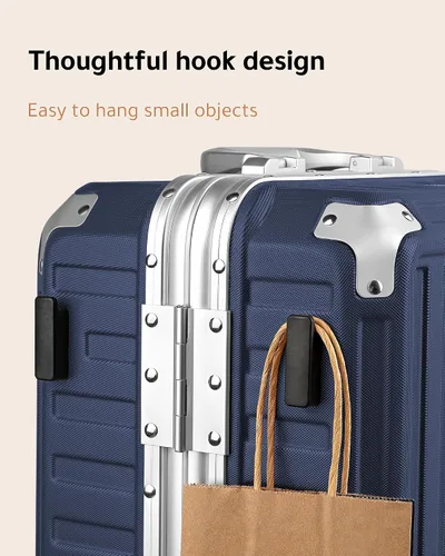 Miniatura 5 de LUGGEX Equipaje sin cremallera con marco de aluminio - Eleva tu viaje, Azul oscuro, Conjunto de equipaje azul con marco de aluminio, sin cremallera