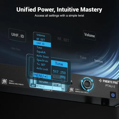 Miniatura 6 de Phenyx Pro Sistema de Micrófono Inalámbrico de Doble Canal, Micrófonos Dinámicos con Bloqueo de ID, Nivel de Potencia Ajustable, Escaneo Automático