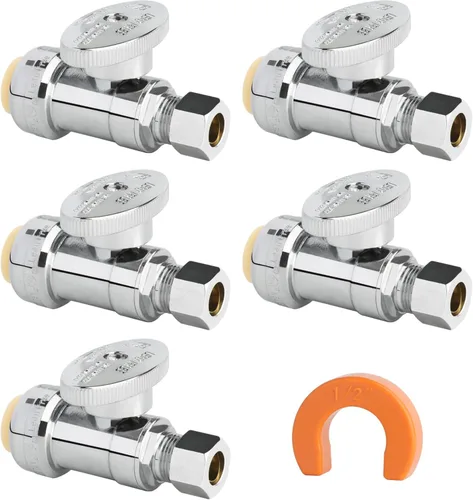 Miniatura 29 de Válvula de Parada Angular WiseWater 1/2" FNPT x 3/8" OD de Compresión, Válvula de Cierre de Inodoro de Cuarto de Vuelta de Latón Cromado para Baño