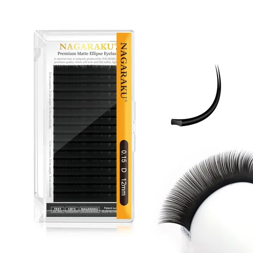 Miniatura 92 de NAGARAKU Extensiones de pestañas elipse con puntas abiertas planas, pestañas individuales de 0.006 in, rizo C, bandeja de mezcla de 0.315-0.591 in