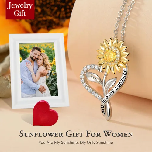 Miniatura 3 de PAITAIN Collares de girasol chapados en oro de 18 quilates para mujer, regalo de aniversario de girasol para esposa, novia, collar con texto