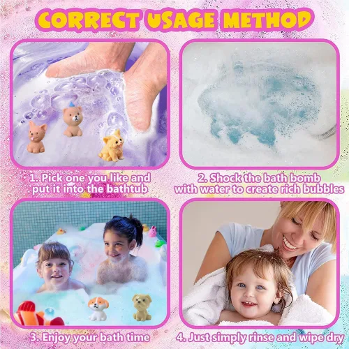 Miniatura 3 de Bombas de baño para niños con sorpresa interior para niñas, niños y bebés, paquete de 20 bombas de baño orgánicas para niños con muñecos de cachorro