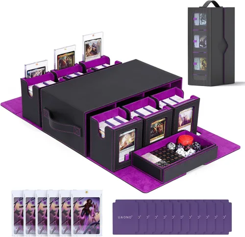 Miniatura 9 de UAONO Commander Deck Box para MTG, Estuche Modular de Cartas de 6 Mazos con Bandeja para Dados que Contiene más de 600 Cartas con Doble Funda, Caja