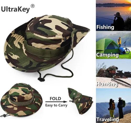 Miniatura 2 de Sombrero de protección solar de ala ancha para exteriores, clásico estilo militar de combate de EE. UU., gorra de sol para pesca, caza, campamento