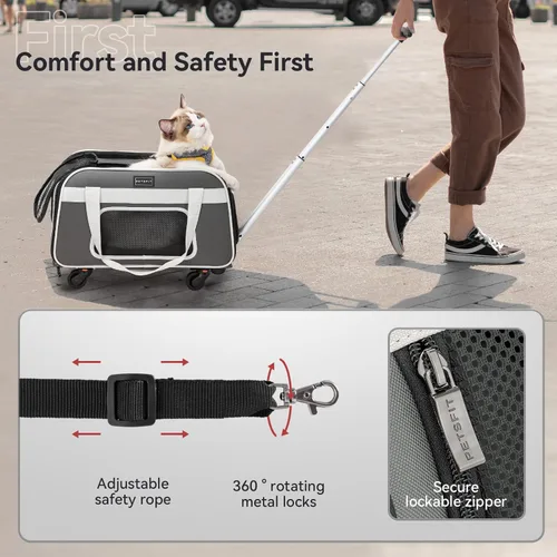 Miniatura 4 de PETSFIT Transportador para gatos aprobado por aerolíneas con ruedas diseñado para perros/gatos pequeños con cuerda de seguridad ajustable y ruedas