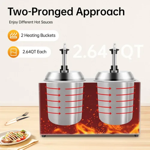 Miniatura 2 de Dispensador de queso de 5.3 cuartos de galón, calentador de salsa de queso doble dispensador con bomba de acero inoxidable 32-230°F 1600W