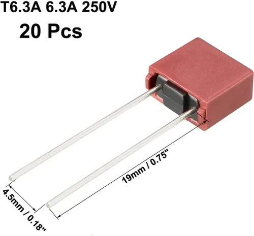 Miniatura 2 de uxcell® 20pcs DIP montado en miniatura cuadrado lento golpe micro fusible T6.3A 6.3A 250V rojo