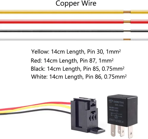 Miniatura 5 de Cable conector para relé de auto, de E Support, 12 V, 30 A, 40A, 60A, 80A SPST, SPDT 4 pines, 5 unidades 30A 4Pin SPST