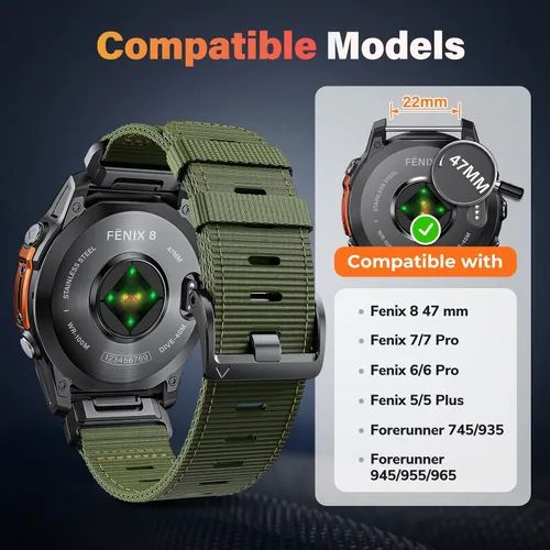 Miniatura 5 de Compatible con Garmin Fenix 6 Watch Band para Fenix 8 1.850 in/8 Pro 1.850 in/Fenix 7/Fenix 6 Pro/5/5 plus, 0.866 in Quickfit Correa de reloj Verde