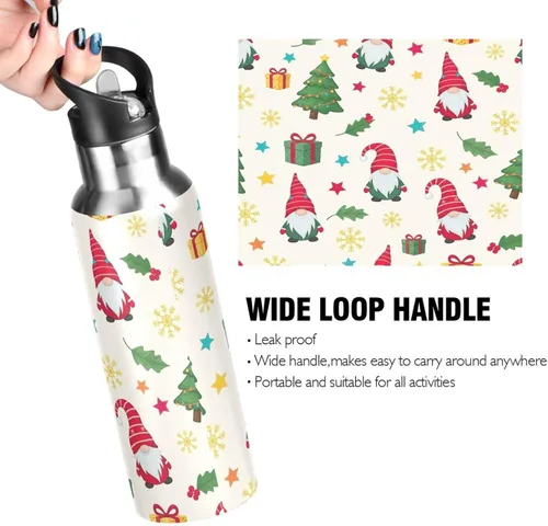 Miniatura 4 de Cute Christmas Gnomes Red Hats Insulated Stainless Steel Water Bottle with Straw 32 Oz, BPA-Free Sport Water Bottle Leakproof Water Bottles