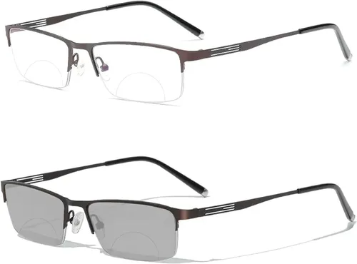 Miniatura 8 de laureles Gafas de lectura bifocales para hombre, lentes fotocromáticas para negocios, lentes fotocromáticas, metales, medio marco, moda, transición