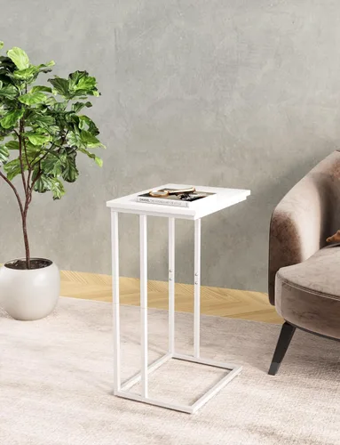Miniatura 7 de Innerjoin Mesa auxiliar ancha en C, mesa de sofá C con marcos de metal, mesa auxiliar pequeña para sofá y cama, mesa C retro para computadora