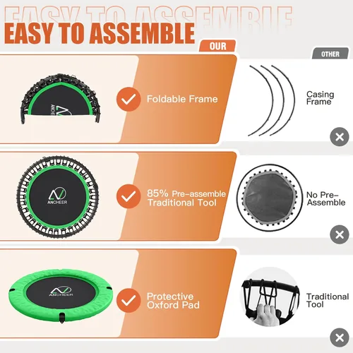 Miniatura 8 de ANCHEER Trampolín Rebounder de 40 pulgadas con mango ajustable de 4 niveles, mini trampolín máximo de 400 libras, trampolín de fitness resistente