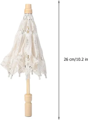 Miniatura 8 de Paraguas de encaje negro, hecho a mano, plegable, para boda, novia, para mujeres, decoración de fiesta, baile, fotografía, utilería (beige, S)