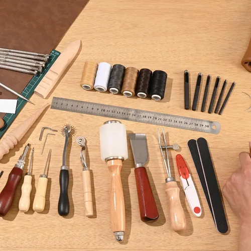 Miniatura 8 de VEVOR Kit de herramientas de trabajo de cuero, 59 piezas de herramientas de artesanía de cuero con bolsa de almacenamiento de lona portátil