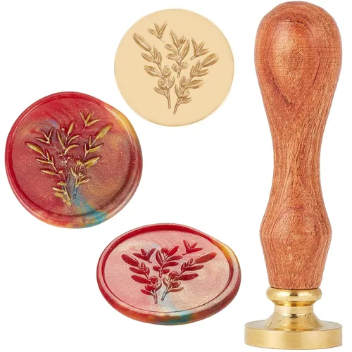 Miniatura 14 de CRASPIRE Sello de cera de hoja de arce, sello botánico de cera de 1.181 in, sello de madera retro vintage, cabeza de latón extraíble