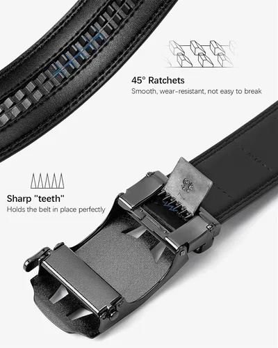 Miniatura 5 de BOSTANTEN Cinturón de cuero con trinquete para hombre, para atuendos formales e informales con hebilla ajustable, se ajusta a la medida.